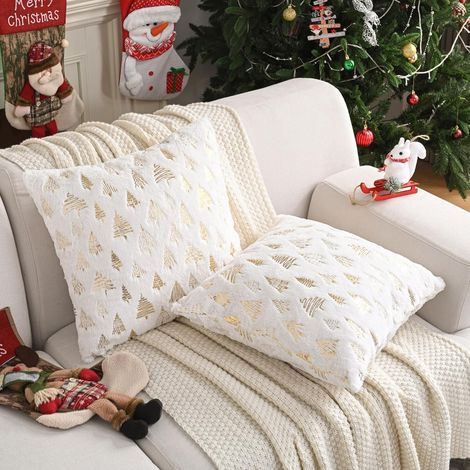 Housses de coussin à motif sapin de Noël, lot de 2, 45 x 45 cm, idéales pour canapés, lits et décoration de salon. Coussins non inclus (1/5)