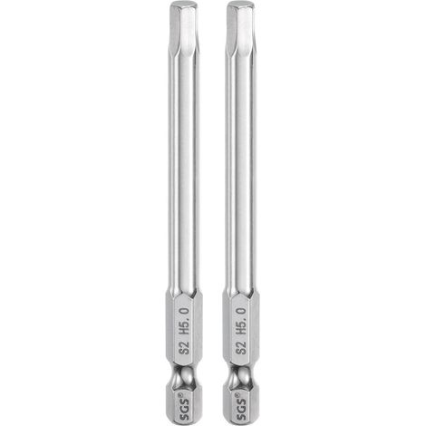 2pcs Foret à Tête Hexagonale 5mm (H5) Métrique 1/4" Tige Hexagonale 80mm (3.2") Long Embouts de Tournevis Magnétique Acier S2 Foret Hexagonaux à Pointe Plate pour Vis (1/5)