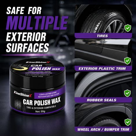 KineShineX : produit de polissage pour voitures, garnitures en plastique pour pneus, mastic pour caoutchouc et produits d'entretien extérieur pour la carrosserie. (1/4)