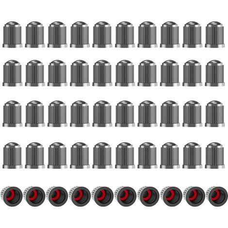 Lot de 50 bouchons de valve de pneu de voiture, avec joint, bouchons de valve de pneu de voiture, pression des pneus stable, pour voiture, SUV, moto (gris) (1/5)