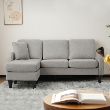 Tanant – Canapé d'angle en L 3 places – Tissu coton-lin respirant – Design modulaire – Dimensions 185x118x82 cm – Pieds en plastique gris