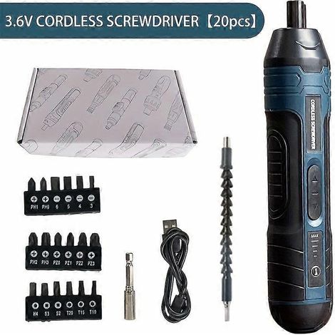 Tournevis électrique sans fil 3,6 V, poignée droite à couple réglable, outil de démontage multifonctionnel compact et rechargeable avec batterie au lithium et (1/5)