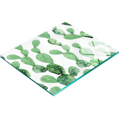 Tabla de cortar de cristal para cocina con estampado de cactus en acuarela, 60x52 cm. (1/5)