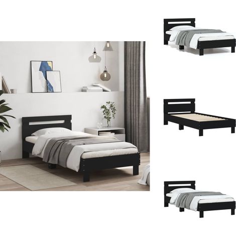 Bettgestell mit Kopfteil Schwarz 90x200 cm Holzwerkstoff - Bettestell - Doppelbett - Holzbettrahmen - Kopfteil - Schwarzes Bett (1/5)