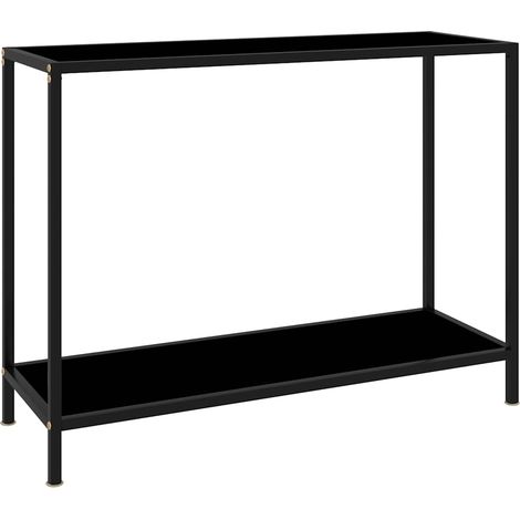Table console noire en verre trempé et acier, avec étagère, 100 x 35 x 75 cm - PANGIVO (1/5)