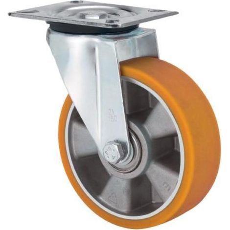 rueda giratora placa 4mm 10zvr200-aub aluminio-poliur.naranja eje bolas (1/2)