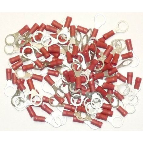 Terminales eléctricos aislados de crimpado con ojal rojo de 8 mm - paquete de 100