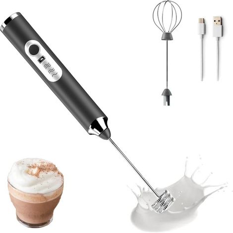 1 Batteur à lait électrique, 3 vitesses, acier inoxydable, rechargeable USB, pour cappuccino et cuisine (1/5)