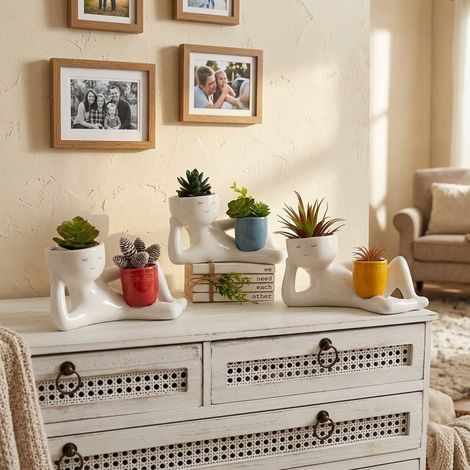 Pot de fleurs amusant en résine avec motif visage souriant, pour plantes grasses, cactus, décoration d'intérieur et de jardin (jaune) (1/5)