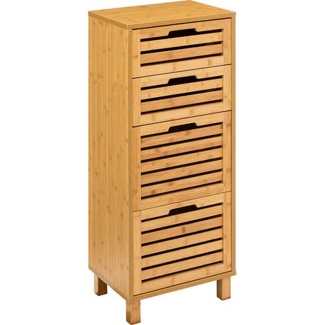 5Five Simply Smart – Armoire de salle de bain haute 4 tiroirs en bambou marron – Dimensions 40 x 30 x 97,5 cm – Montage facile avec manuel d'instructions (1/8)