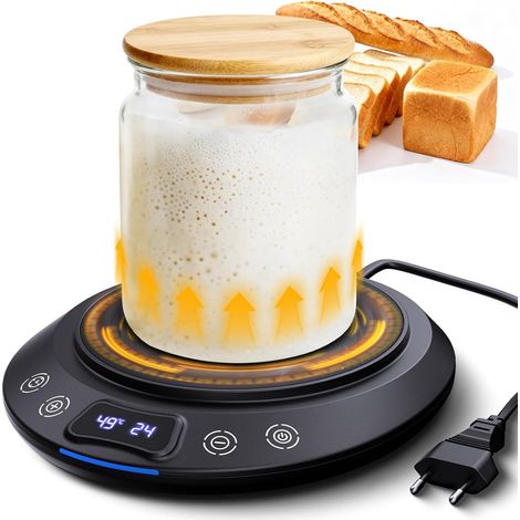 Chauffe-levain, Thermostat précis à 1 °C près (21-49 °C), Tapis Chauffant pour levain, minuterie 0-24 h, Mise en Marche/arrêt Automatique, Fonction mémoire (Noir) (1/5)