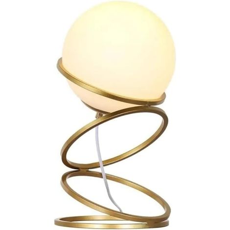 Lampada da Tavolo Moderna con Paralume Sferico in Vetro e Struttura in Metallo Oro, Design a 4 Anelli, Attacco G9, 28x15 cm per Comodino, Scrivania e Salotto – Solo per Interni