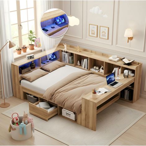 bett kinderbett aufbewahrung 140x200 mit schreibtisch OKMYHOME