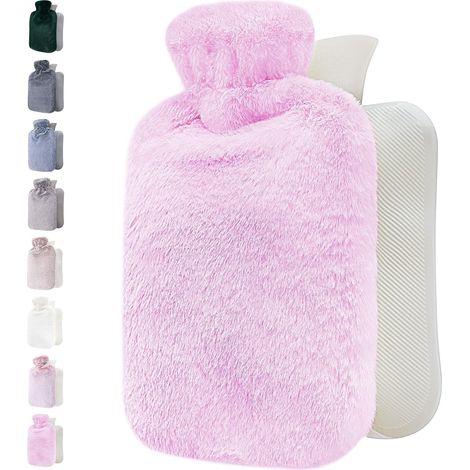 Bolsa de agua caliente con funda suave de 1,8 L - bolsa de agua caliente grande de 1,8 litros - bolsa de agua caliente para niños y adultos - bolsa de agua caliente - regalos para mujeres (1/5)