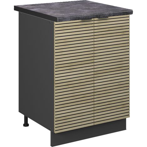 Meuble bas de cuisine Fame-Line, Panneau en chêne, 60cm , PT Anthracite, Vicco