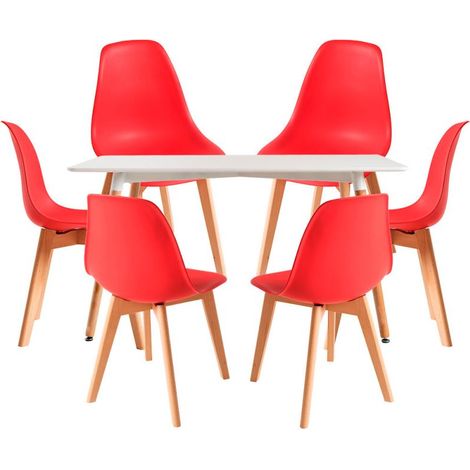 Conjuntos de mesa y sillas - Conjunto Mesa Tower Rectangular 120 x 80 cm Blanca y Pack 6 Sillas Kelen - Rojo (1/5)