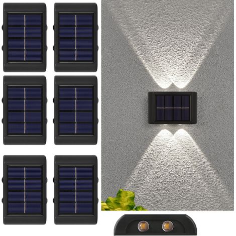 6 PCS Applique solaire d'extérieur ,éclairage vers le haut et vers le bas, étanche IP65,pour clôture, porche, balcon, jardin-Lumière blanc 6500K (1/5)