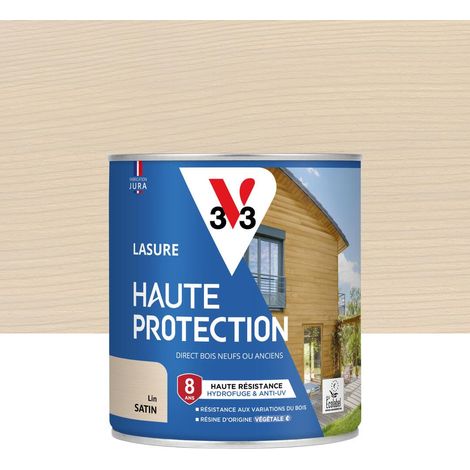 Lasure Bois extérieur Lin satin - Protection 8 ans - résistance hydrofuge et anti-UV - Résiste aux variations du bois - résine d'origine végétale - 0,75L (1/4)