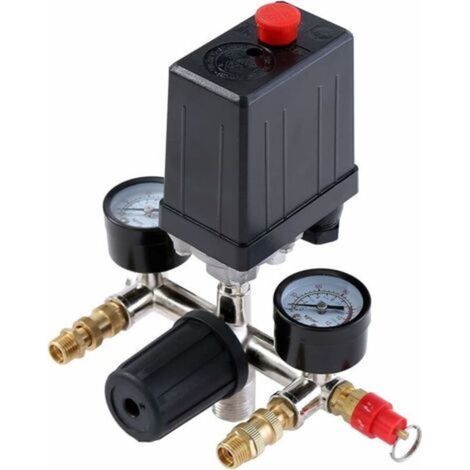 Pressostat de compresseur d'air G1/4' – Double sorties – Régulateur de pression 10 bars – Tension 220V monophasé (1/5)