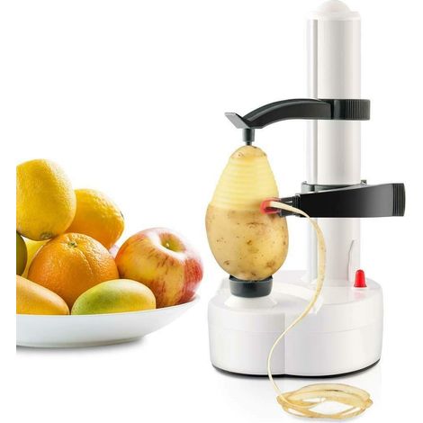 Pelador eléctrico giratorio automático para patatas, frutas y verduras de acero inoxidable (blanco) (1/5)