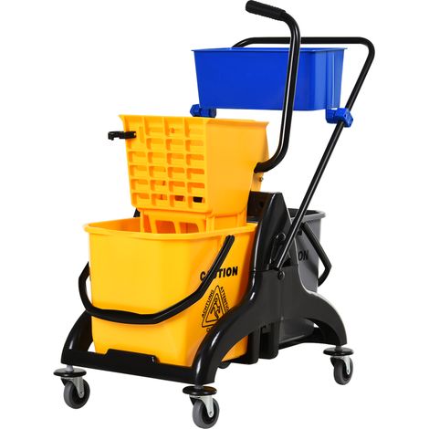 Chariot de ménage chariot de lavage essoreuse latérale seau 26 L + panier de rangements 78 x 45 x 95 cm jaune