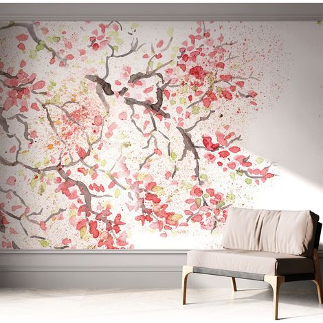 Selbstklebend Tapete - Wandgestaltung - Tapete Wohnzimmer - Flur Eingangsbereich Blühende Zweige 312x219 cm (1/5)