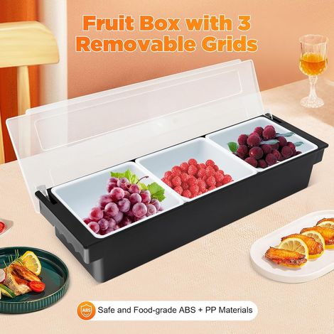 3-Compartment Condiment Holder  19.7  5.9  3.9 in with Transparent Flip Lid and Removable Inner Grids can be Loaded with Fruit But Also Spices Condiments Grains (1/5)