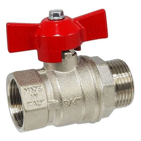 Kugelhahn 3/4'' IG x 3/4'' AG - DN 20 - Messing vernickelt - mit Flügelgriff rot (1/3)