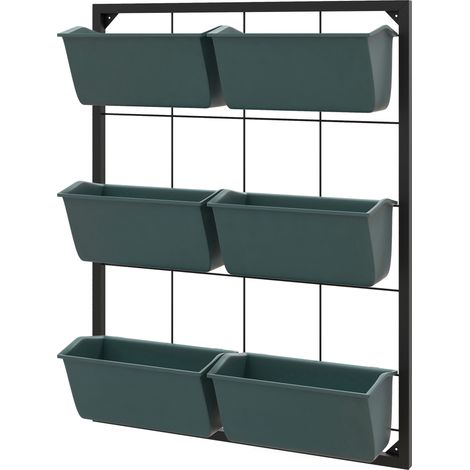 Orto Verticale a 3 Livelli con 6 Vasi 52x14x66 cm in Acciaio e Plastica Verde Scuro (1/5)