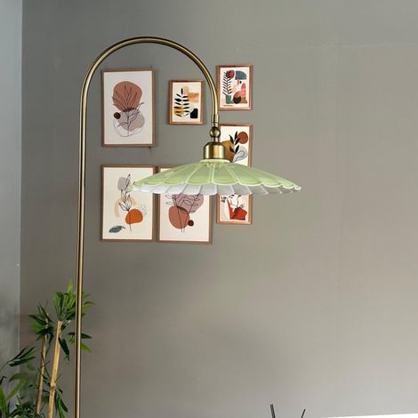 Lampadaire Axelor Métal Moderne E27 Largeur 30 cm Abat-jour Réglable Tablette Variateur (1/4)