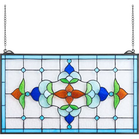 Vitrail Suspendu Attrape-Soleil Style Tiffany en Verre Panneau Décor Fenêtre avec Chaîne 66,4x40,2 cm NC-SG03 (1/5)
