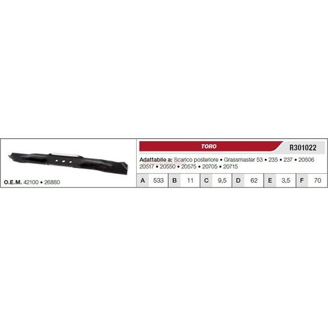 Lama TORO trattorino tagliaerba rasaerba tosaerba 235 237 R301022