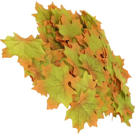 100 feuilles d'érable artificielles/sachet pour la décoration de table lors de fêtes d'automne, mariages et autres réceptions (vert). (1/5)