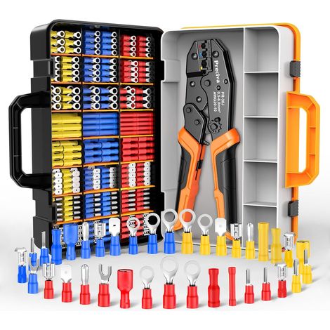 Pince à Sertir, 0.5-6mm² Pince a Sertir à Cliquet avec Boîte, avec 38 Assortiments 425 Cosses Électriques, 0.5-6m㎡( AWG20-10)Pince à Sertir Isolée Pour la Maintenance Électrique (1/5)