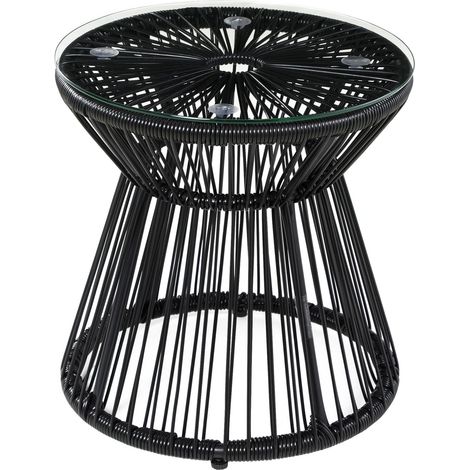Gartentisch Mit Hohltrommel-Design, Bistrotisch Mit Glastischplatte, Runder Kaffeetisch, Bistrotisch Mit Glastischplatte, Schwarz