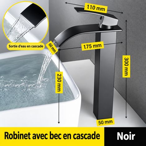 Mitigeur de lavabo cascade carré noir modèle haut en acier inoxydable pour vasque salle de bain 600 g – Livraison gratuite