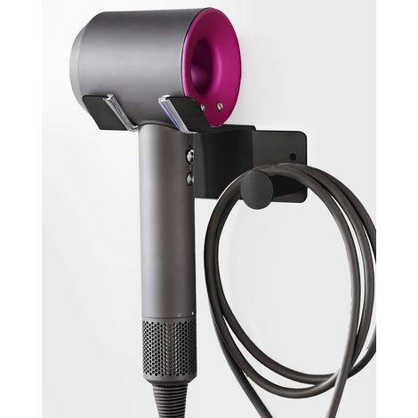 Support mural pour sèche-cheveux, sans perçage, en acier inoxydable SUS304, sans perçage, convient à la plupart des sèche-cheveux, sans perçage, pour salle de bain, noir (1/5)