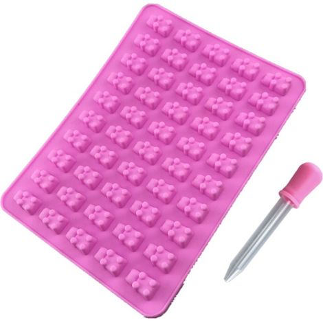 Spot Supply Silicone 50 avec bac à glaçons en forme d'oursons en gélatine, ensemble de deux pièces rose (1 + 1 compte-gouttes) (1/5)