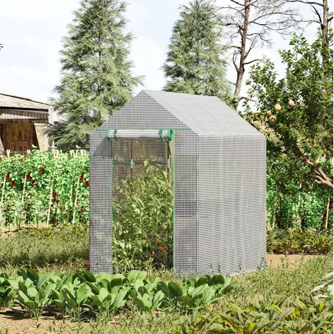 Serra da giardino 186x120x190 cm, accessibile con 4 ripiani, porta con cerniera, PE bianco e acciaio (1/5)