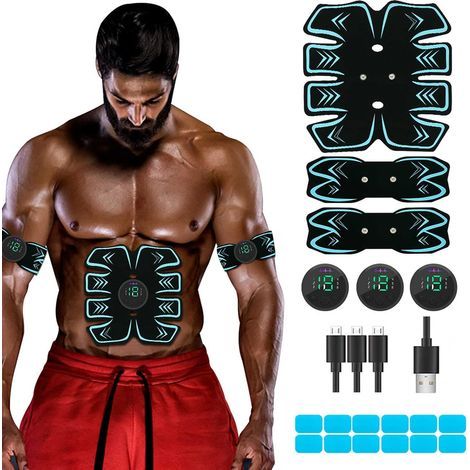 Wiederaufladbares, tragbares Gerät zur Bauchmuskelstimulation per USB mit 12 kostenlosen Gelelektroden für Männer und Frauen. Neuestes Modell: 6 Modi und 19 Intensitätsstufen. (1/5)