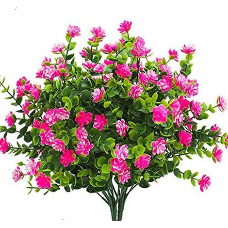 Artificial Fake Flowers, 4Pack Artificial Eucalyptus Outdoor UV Resistant Greenery Shrubs Plants Indoor Outdoor Hanging Planter Home Garden Decor (Pink) (1/5)