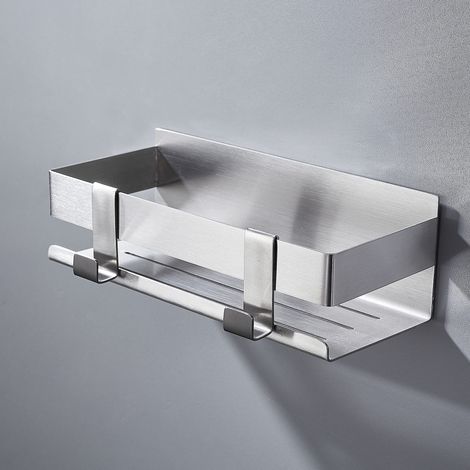 Porte-Produits Douche Sans Perçage - Support Acier Inoxydable Brossé - Étagère Salle De Bain Auto-Adhésive - 23 x 10 x 8 cm - 1 Pièce (1/5)
