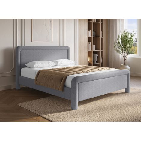 Lit double en tissu doux gris 160 x200 cm anela (1/5)