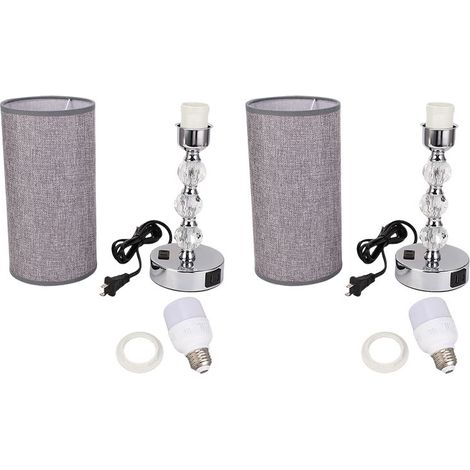 Lampe Table Chambre Tactile Réglable Chevet avec Abat-Jour Tissu USB A C Port Charge – Hôtel Maison Chanvre Grossier Gris 2pcs (1/4)