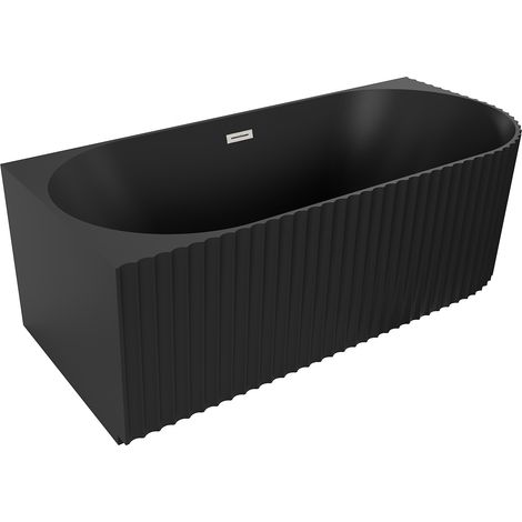 Mexen Gia bañera exenta de esquina con estrías izquierda 170 x 80 cm, negro mate, desagüe de níquel cepillado (1/3)