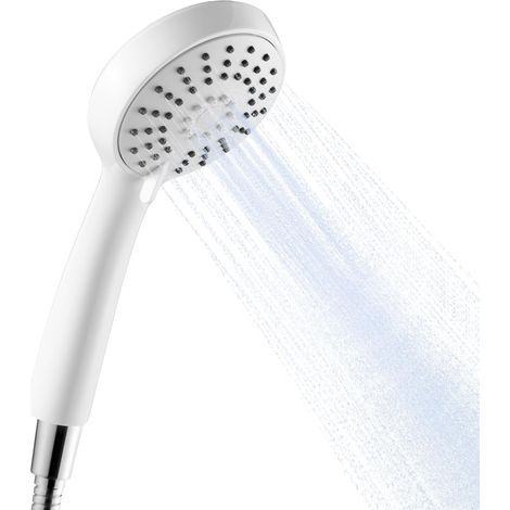 Pommeau de Douche avec Tuyau de 1,6m, Pomme de Douche à Main à 3 Modes, Pomme Douche Ronde, Pommeau de Douche Economie deau, Douchette avec Flexible pour Salle de Bain, Blanc (1/5)