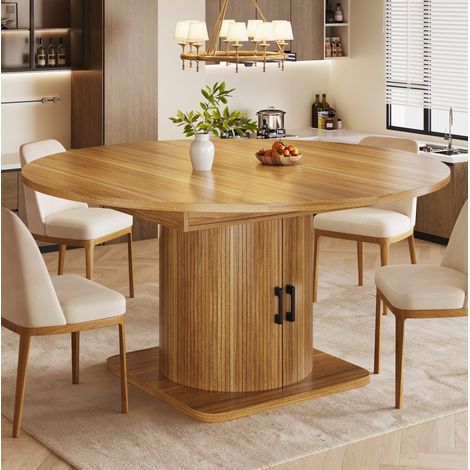 MODFU – Tavolo allungabile 118-158x118x76 cm in MDF/metallo con vano contenitore, portabottiglie e mensole rimovibili, carico 75 kg – Marrone scuro (1/5)
