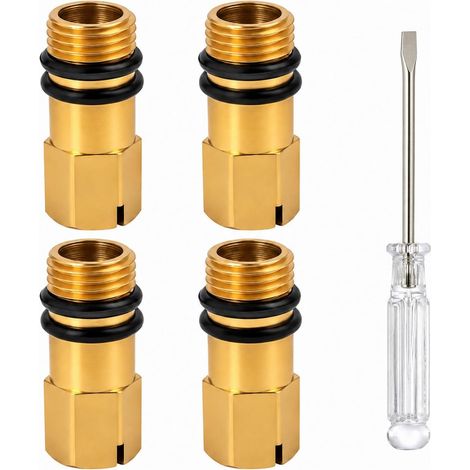 4 Pièces Bouchons d'Obturation Robinet + Tournevis Cruciforme – Pour Passage Bicabine (Eau Chaude/Froide) vers Monocommande, Filetage M10, pour Cuisine, Salle de Bain, Lavabo, en Laiton (1/5)