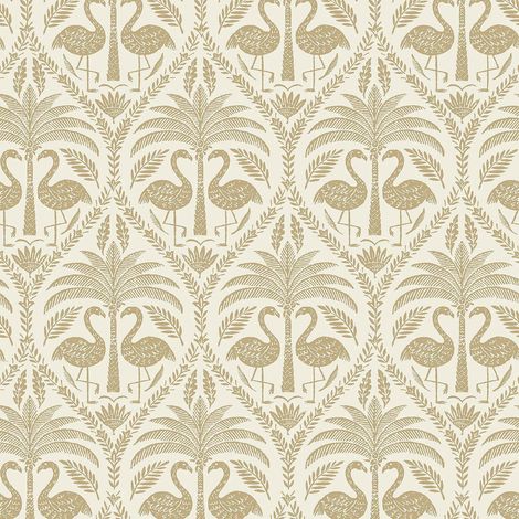 Grandeco Flamingo Beige Wallpaper Floral Leaf Metallic Gold Paste The Wall Vinyl (1/4)