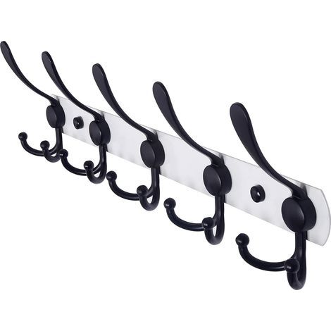 Wall Mounted Coat Rack, Wall Hooks - Heavy Duty Stainless Steel, 5 Hooks, Coat Rack for Coats, Hats, Towels, Entryway, Bathroom (White & Black) (1/5)